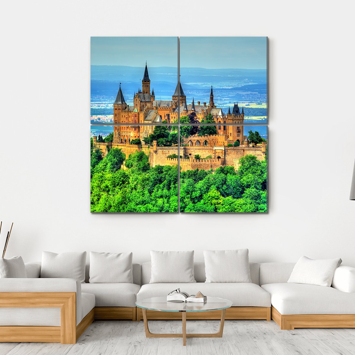 View Of Hohenzollern Castle Canvas Wall Art-4 Square-Gallery Wrap-17" x 17"-Tiaracle