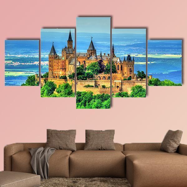 View Of Hohenzollern Castle Canvas Wall Art-5 Star-Gallery Wrap-62" x 32"-Tiaracle
