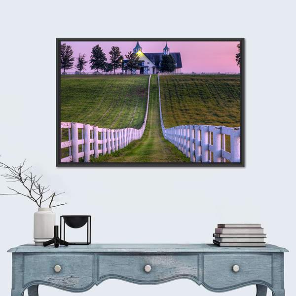 View Of Horse Farm Canvas Wall Art-1 Piece-Floating Frame-24" x 16"-Tiaracle