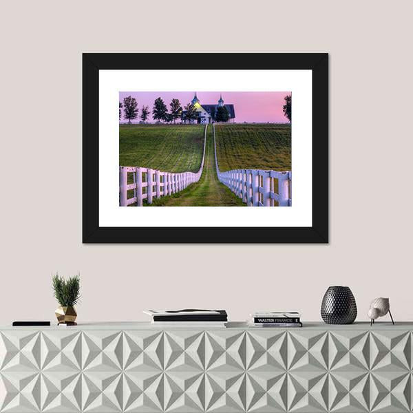 View Of Horse Farm Canvas Wall Art-1 Piece-Framed Print-20" x 16"-Tiaracle