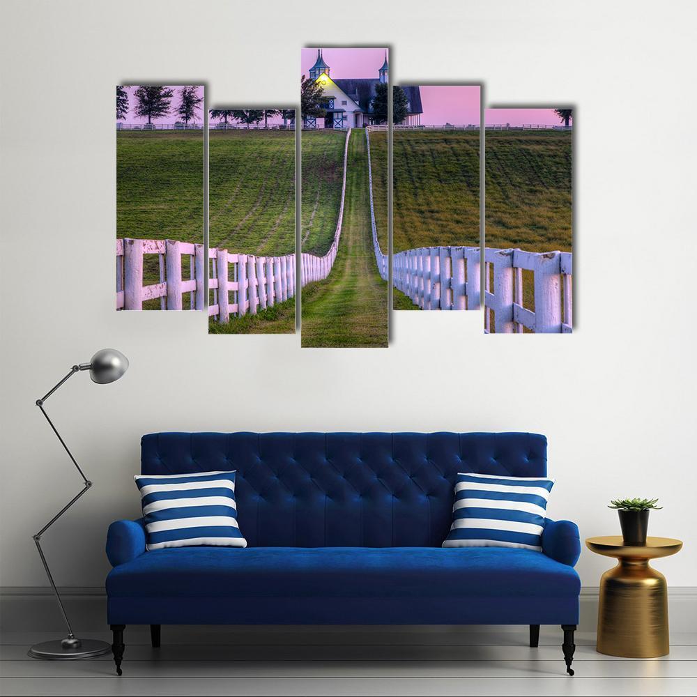 View Of Horse Farm Canvas Wall Art-5 Pop-Gallery Wrap-47" x 32"-Tiaracle