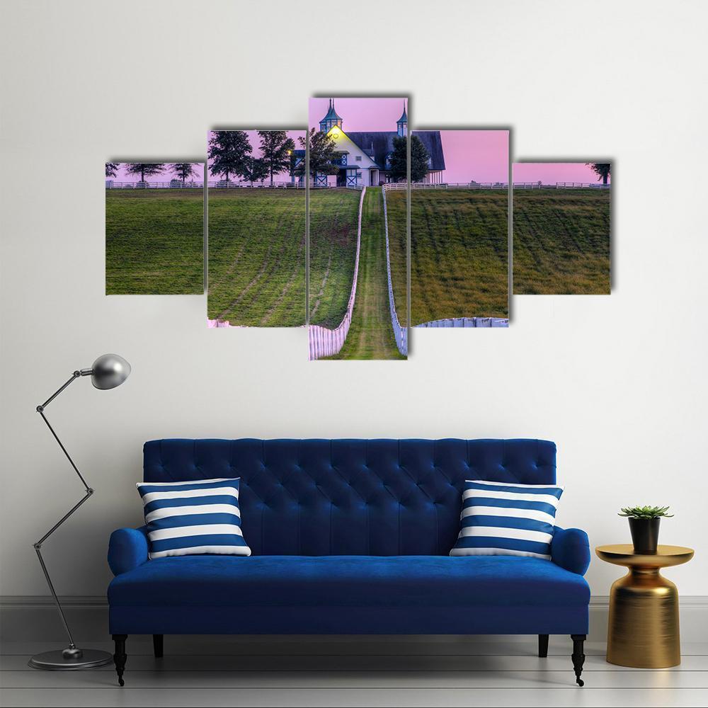 View Of Horse Farm Canvas Wall Art-5 Star-Gallery Wrap-62" x 32"-Tiaracle