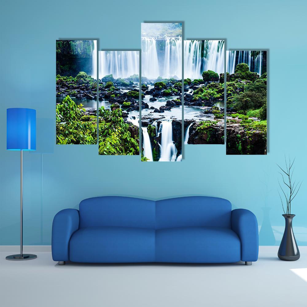 View Of Iguassu Falls Canvas Wall Art-5 Pop-Gallery Wrap-47" x 32"-Tiaracle