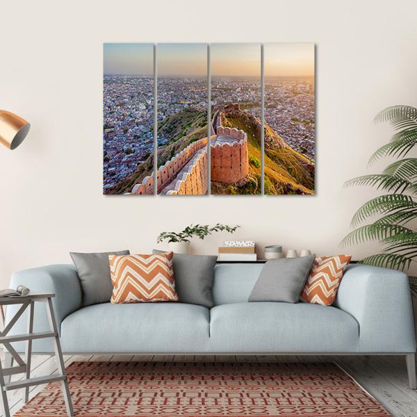 View Of Jaipur From Nahargarh Fort At Sunset Canvas Wall Art-4 Horizontal-Gallery Wrap-34" x 24"-Tiaracle