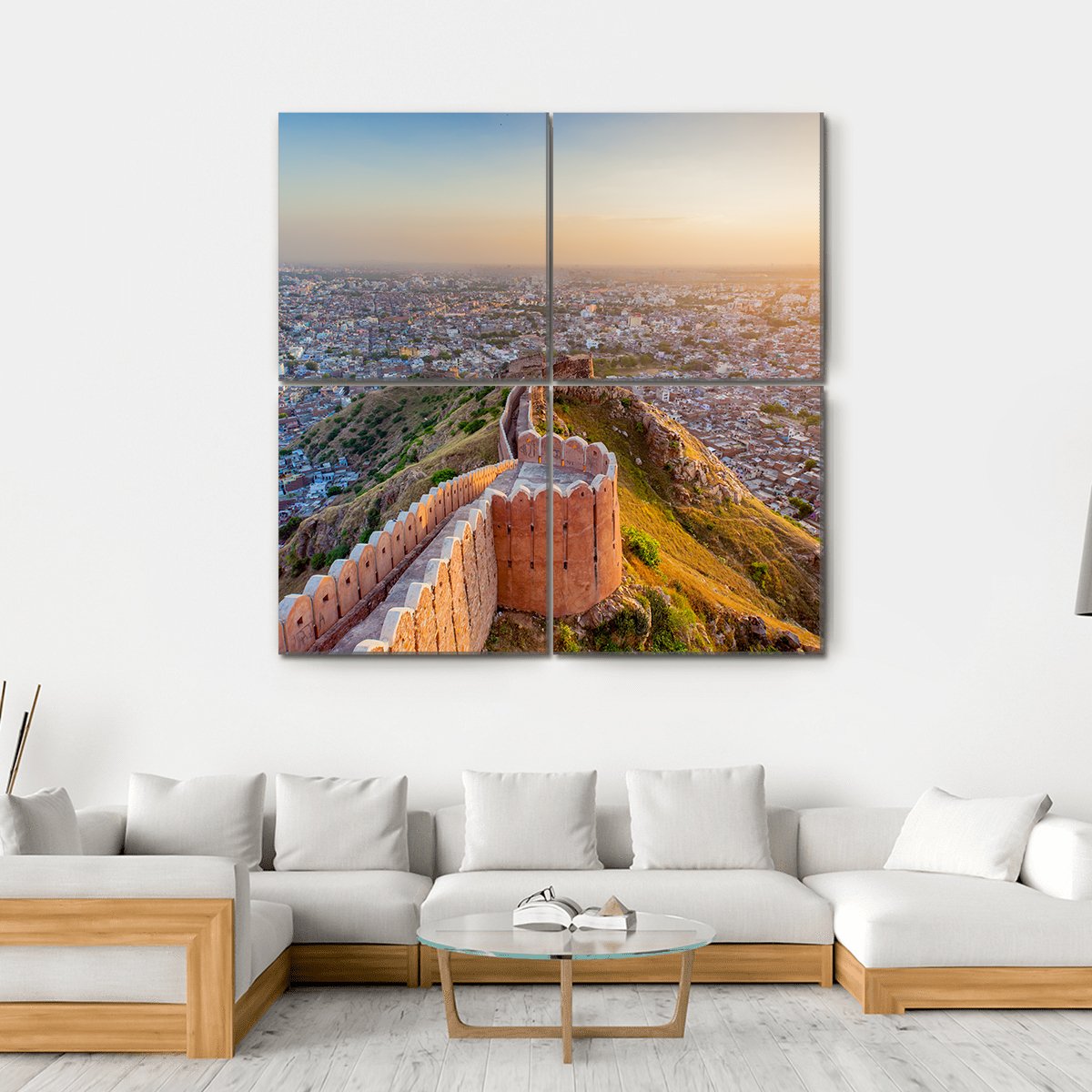 View Of Jaipur From Nahargarh Fort At Sunset Canvas Wall Art-4 Square-Gallery Wrap-17" x 17"-Tiaracle