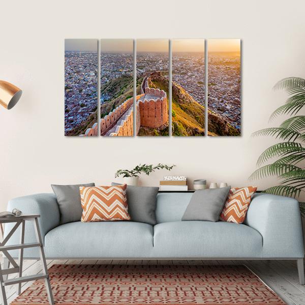 View Of Jaipur From Nahargarh Fort At Sunset Canvas Wall Art-5 Horizontal-Gallery Wrap-22" x 12"-Tiaracle