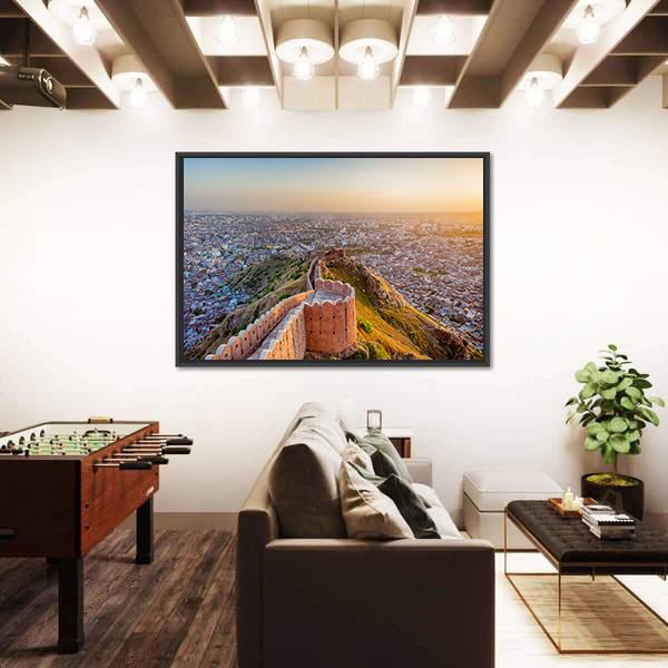 View Of Jaipur From Nahargarh Fort At Sunset Canvas Wall Art-3 Horizontal-Gallery Wrap-25" x 16"-Tiaracle