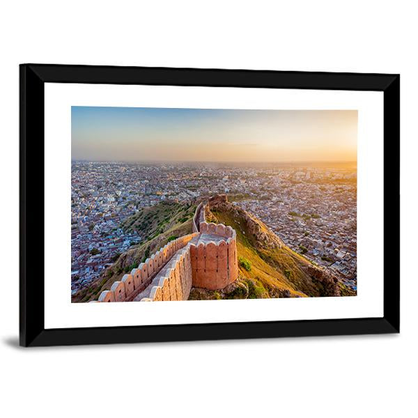 View Of Jaipur From Nahargarh Fort At Sunset Canvas Wall Art-3 Horizontal-Gallery Wrap-25" x 16"-Tiaracle