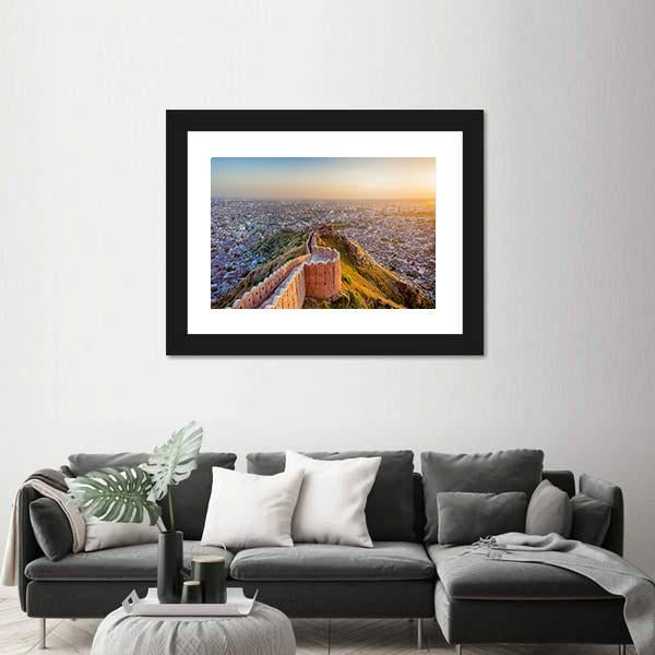 View Of Jaipur From Nahargarh Fort At Sunset Canvas Wall Art-3 Horizontal-Gallery Wrap-25" x 16"-Tiaracle