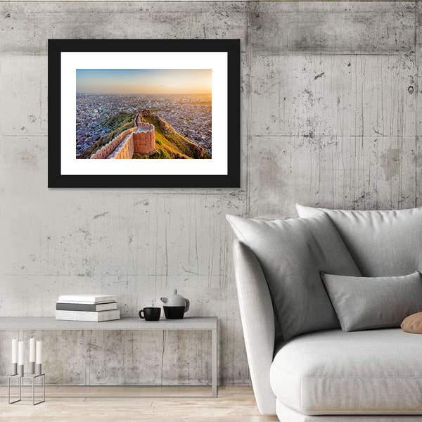 View Of Jaipur From Nahargarh Fort At Sunset Canvas Wall Art-3 Horizontal-Gallery Wrap-25" x 16"-Tiaracle