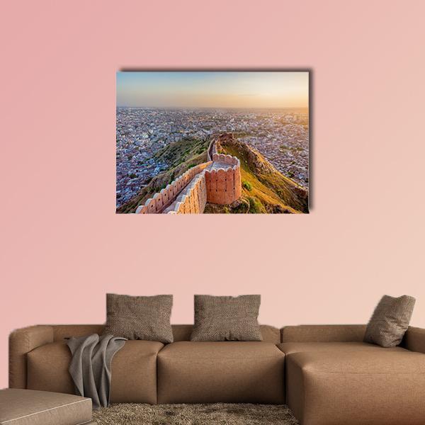 View Of Jaipur From Nahargarh Fort At Sunset Canvas Wall Art-1 Piece-Gallery Wrap-48" x 32"-Tiaracle