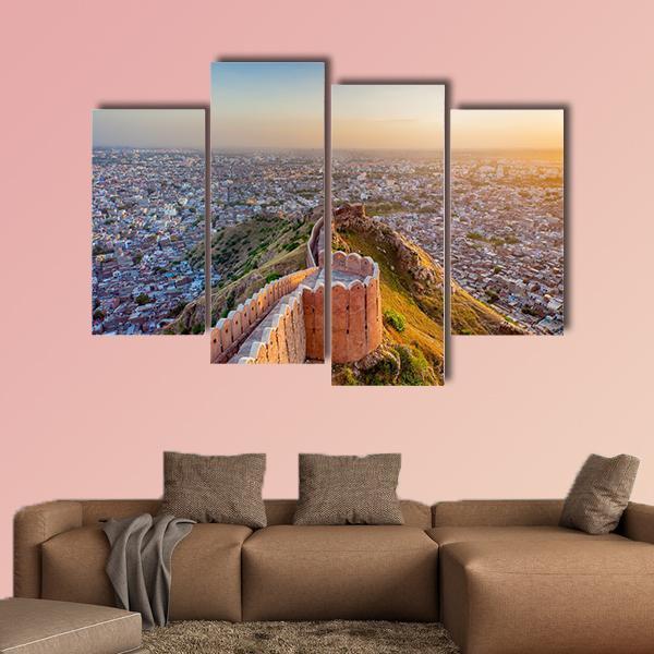 View Of Jaipur From Nahargarh Fort At Sunset Canvas Wall Art-4 Pop-Gallery Wrap-50" x 32"-Tiaracle