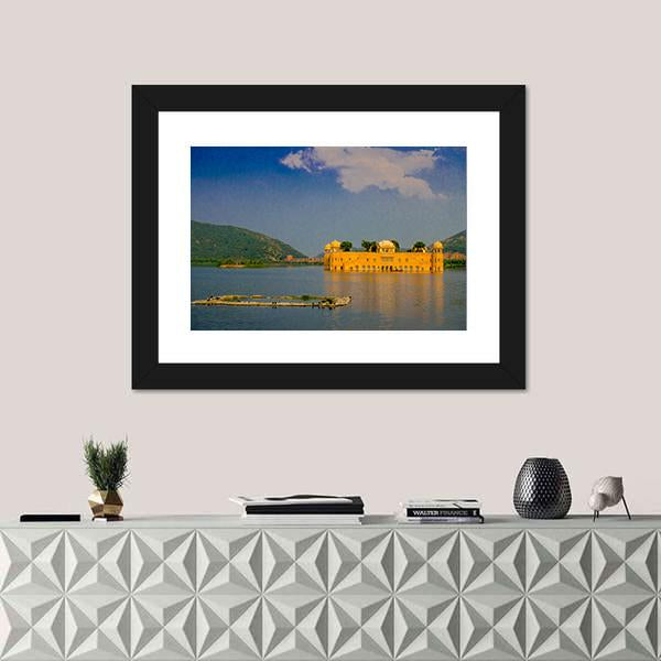 View Of Jal Mahal Water Palace On Man Sagar Lake Canvas Wall Art-1 Piece-Framed Print-20" x 16"-Tiaracle