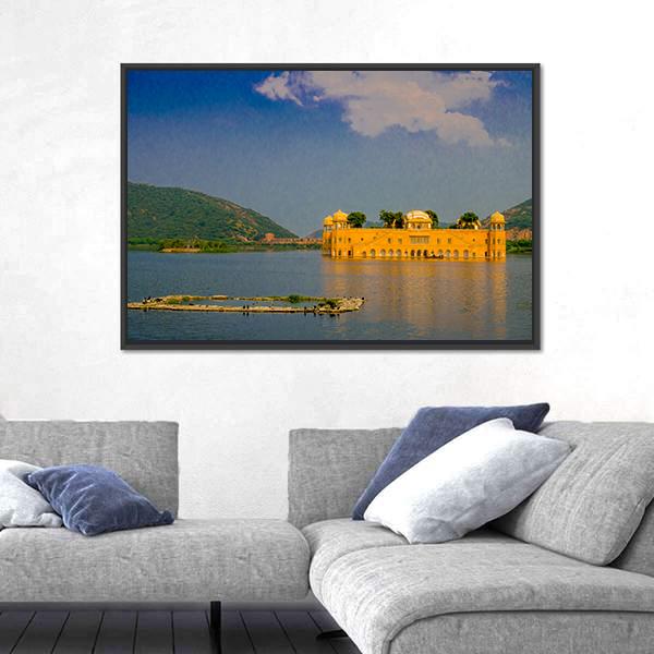View Of Jal Mahal Water Palace On Man Sagar Lake Canvas Wall Art-3 Horizontal-Gallery Wrap-25" x 16"-Tiaracle