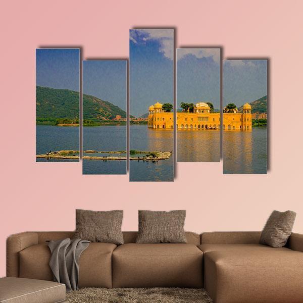 View Of Jal Mahal Water Palace On Man Sagar Lake Canvas Wall Art-5 Pop-Gallery Wrap-47" x 32"-Tiaracle