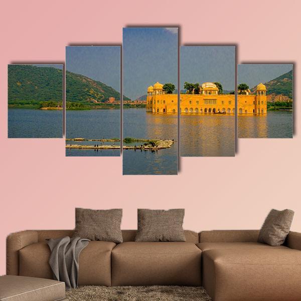 View Of Jal Mahal Water Palace On Man Sagar Lake Canvas Wall Art-5 Star-Gallery Wrap-62" x 32"-Tiaracle