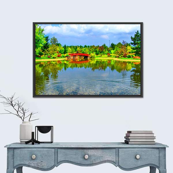View Of Japanese Garden Canvas Wall Art-1 Piece-Floating Frame-24" x 16"-Tiaracle
