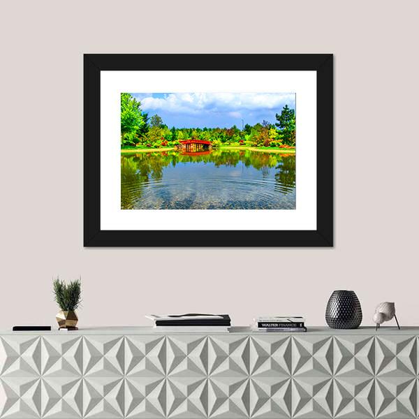 View Of Japanese Garden Canvas Wall Art-1 Piece-Framed Print-20" x 16"-Tiaracle