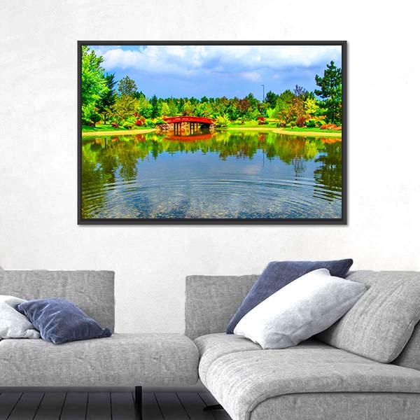 View Of Japanese Garden Canvas Wall Art-3 Horizontal-Gallery Wrap-25" x 16"-Tiaracle