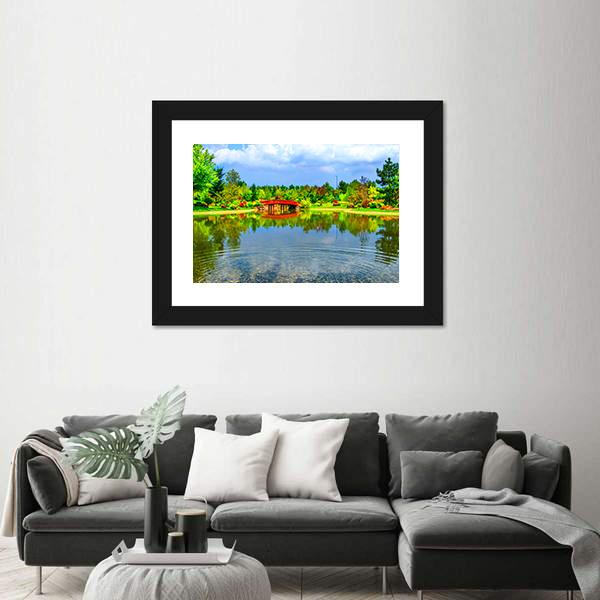 View Of Japanese Garden Canvas Wall Art-3 Horizontal-Gallery Wrap-25" x 16"-Tiaracle