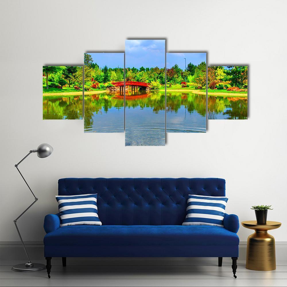View Of Japanese Garden Canvas Wall Art-5 Star-Gallery Wrap-62" x 32"-Tiaracle