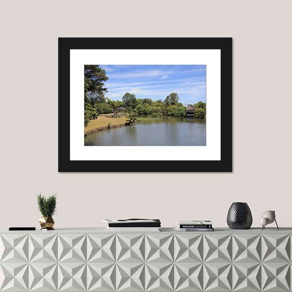 View Of Japanese Landscape Garden Canvas Wall Art-1 Piece-Framed Print-20" x 16"-Tiaracle