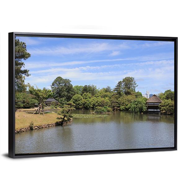 View Of Japanese Landscape Garden Canvas Wall Art-3 Horizontal-Gallery Wrap-25" x 16"-Tiaracle