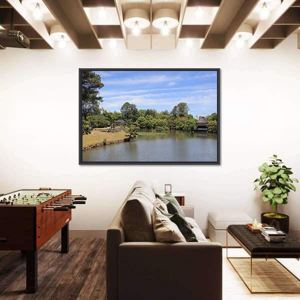 View Of Japanese Landscape Garden Canvas Wall Art-3 Horizontal-Gallery Wrap-25" x 16"-Tiaracle
