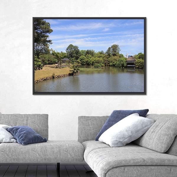 View Of Japanese Landscape Garden Canvas Wall Art-3 Horizontal-Gallery Wrap-25" x 16"-Tiaracle