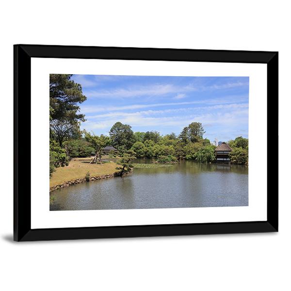 View Of Japanese Landscape Garden Canvas Wall Art-3 Horizontal-Gallery Wrap-25" x 16"-Tiaracle
