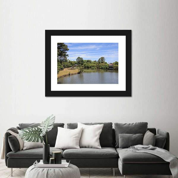 View Of Japanese Landscape Garden Canvas Wall Art-3 Horizontal-Gallery Wrap-25" x 16"-Tiaracle