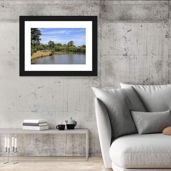 View Of Japanese Landscape Garden Canvas Wall Art-3 Horizontal-Gallery Wrap-25" x 16"-Tiaracle