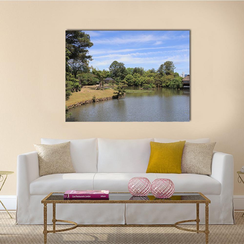 View Of Japanese Landscape Garden Canvas Wall Art-1 Piece-Gallery Wrap-48" x 32"-Tiaracle