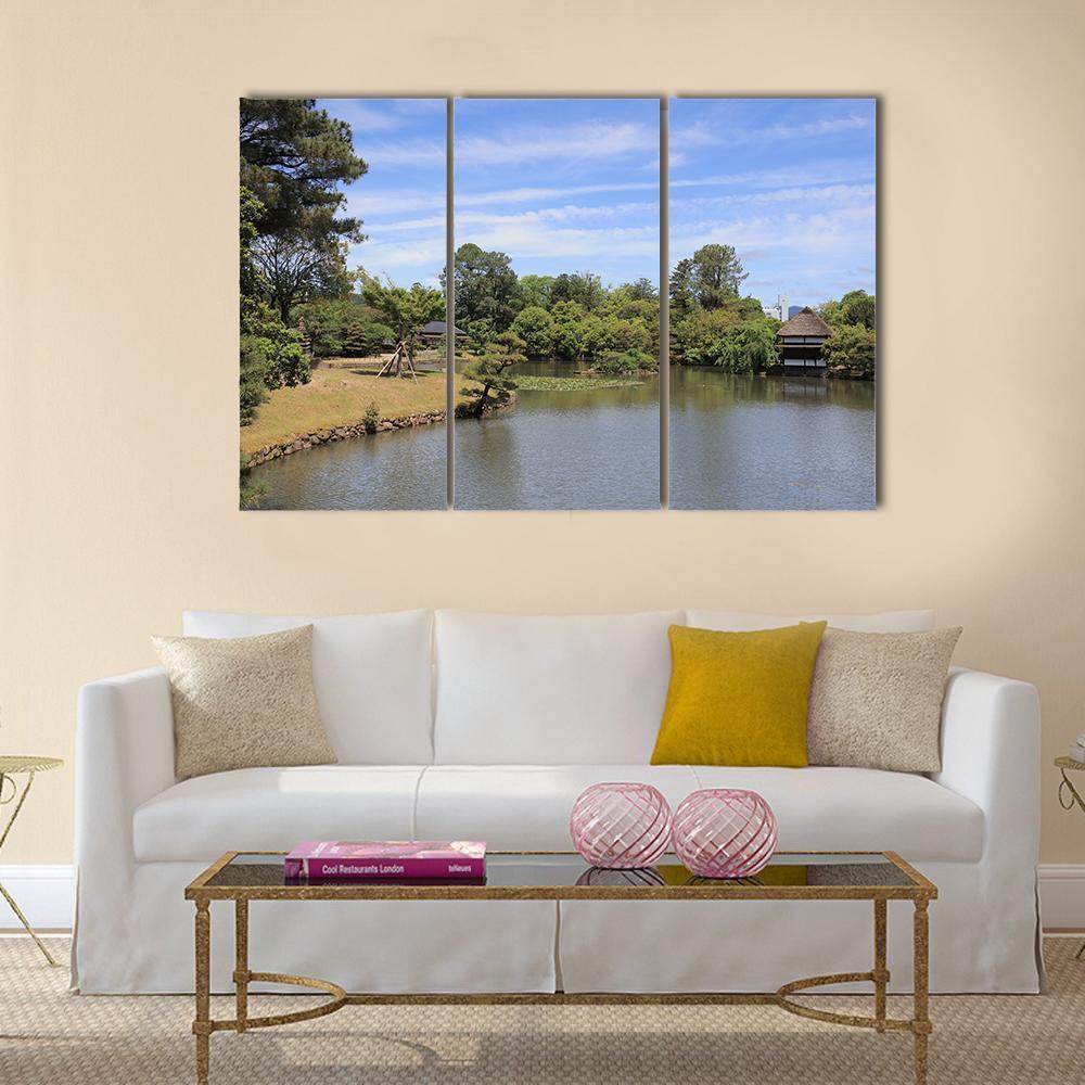 View Of Japanese Landscape Garden Canvas Wall Art-3 Horizontal-Gallery Wrap-37" x 24"-Tiaracle