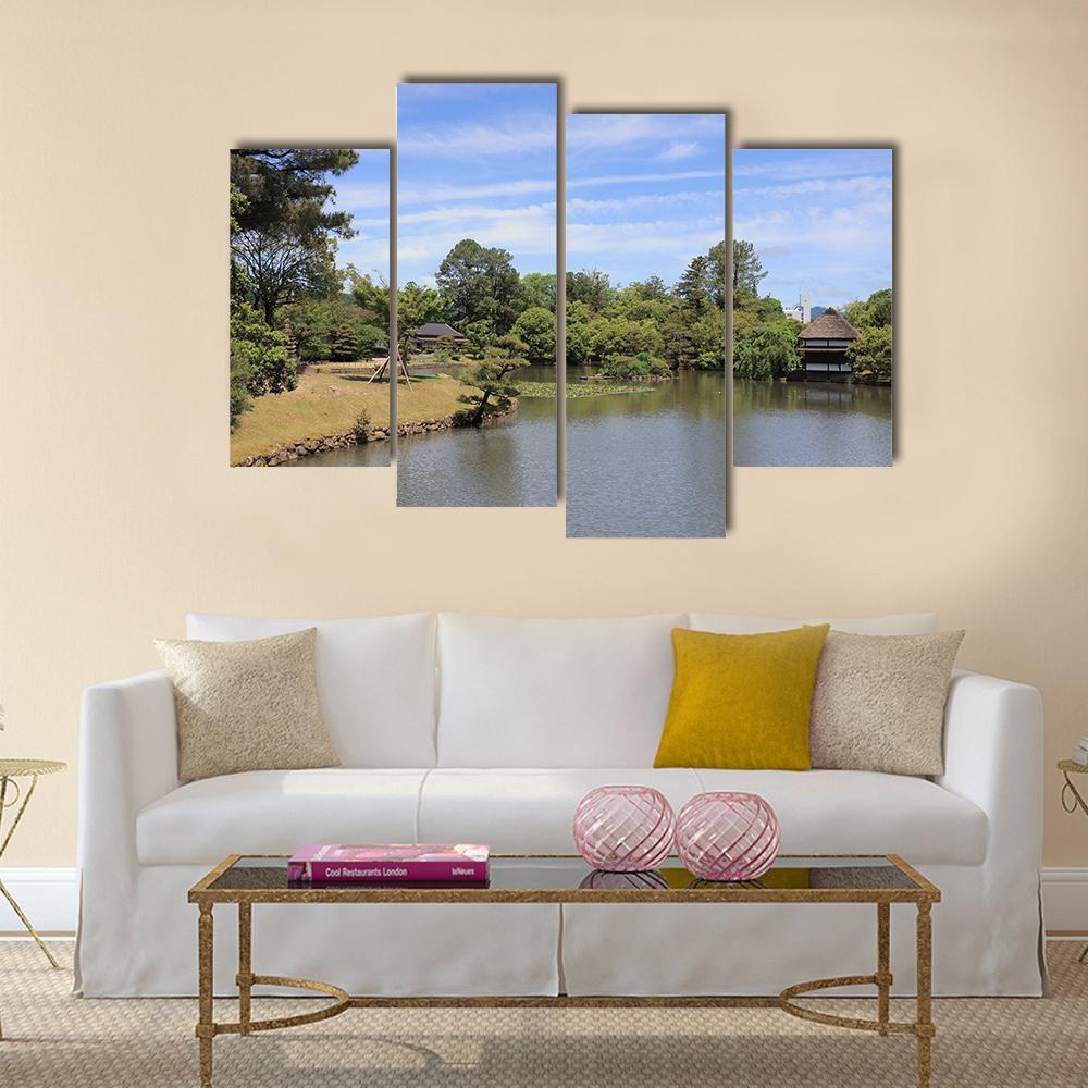 View Of Japanese Landscape Garden Canvas Wall Art-4 Pop-Gallery Wrap-50" x 32"-Tiaracle