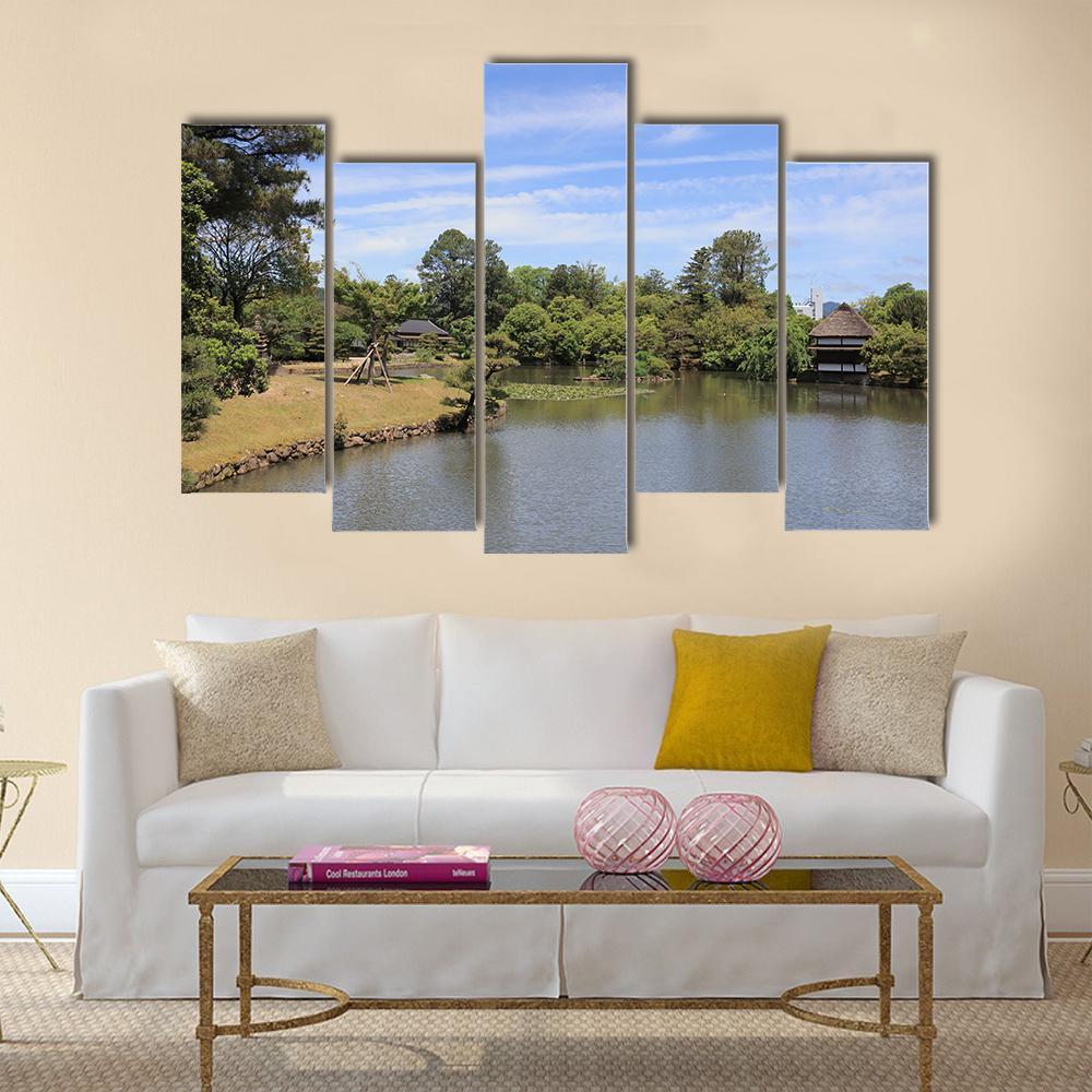 View Of Japanese Landscape Garden Canvas Wall Art-5 Pop-Gallery Wrap-47" x 32"-Tiaracle