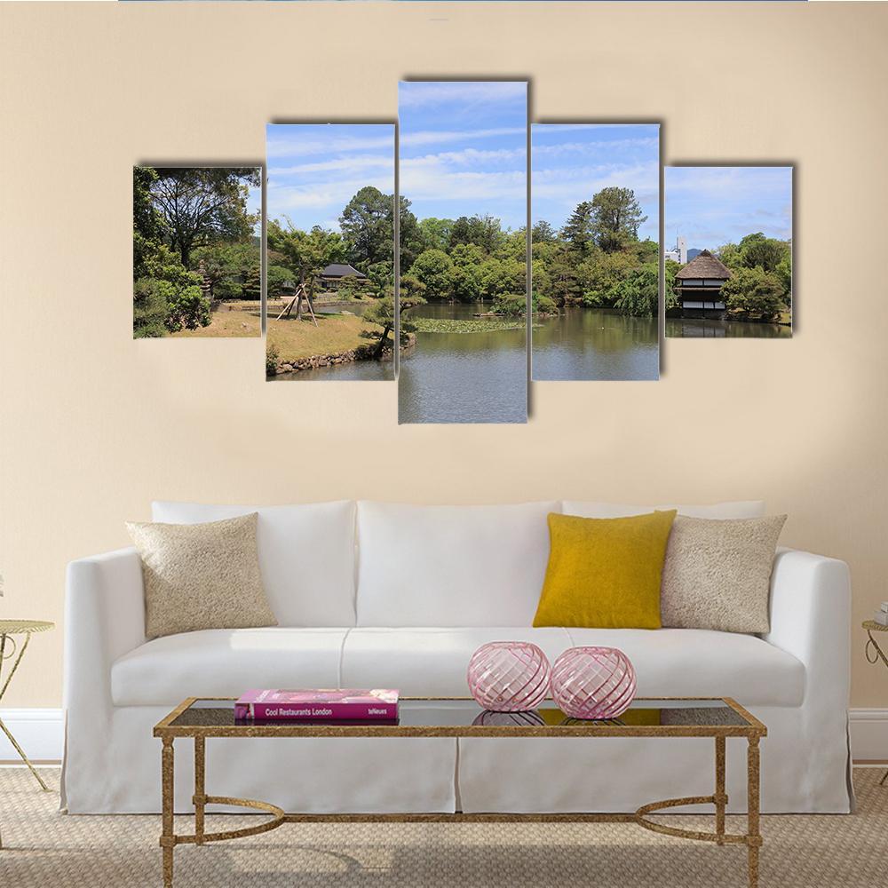 View Of Japanese Landscape Garden Canvas Wall Art-5 Star-Gallery Wrap-62" x 32"-Tiaracle