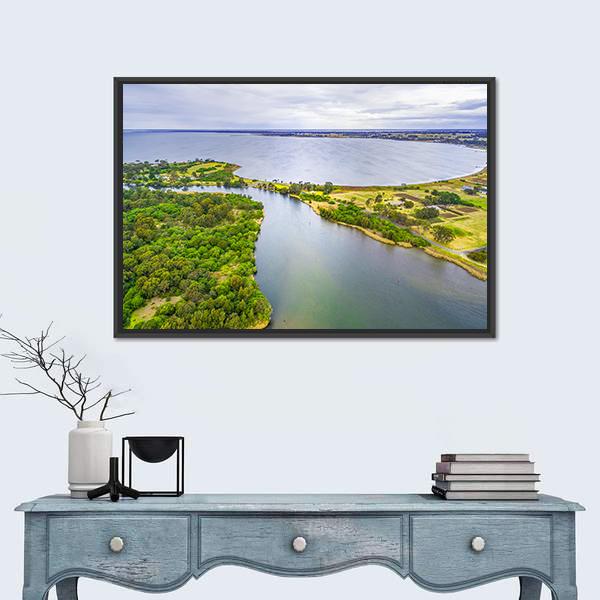 View Of Jones Bay At Gippsland Lakes Reserve Canvas Wall Art-1 Piece-Floating Frame-24&quot; x 16&quot;-Tiaracle