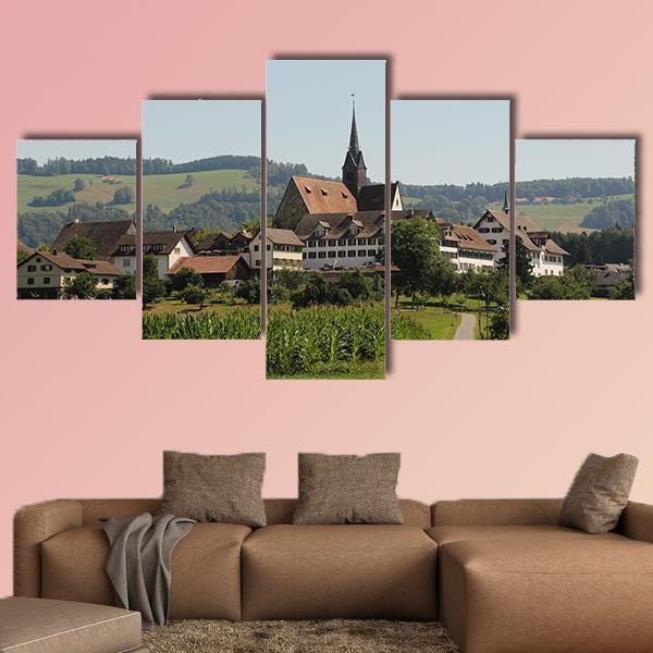 View of Kappel Monastery In Switzerland Canvas Wall Art-5 Star-Gallery Wrap-62" x 32"-Tiaracle