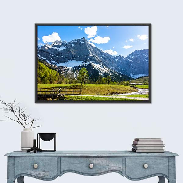 View Of Karwendel Mountains In Austria Canvas Wall Art-1 Piece-Floating Frame-24" x 16"-Tiaracle
