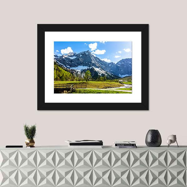 View Of Karwendel Mountains In Austria Canvas Wall Art-1 Piece-Framed Print-20" x 16"-Tiaracle