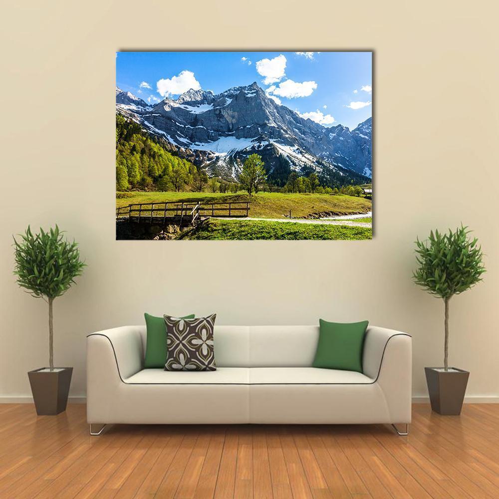 View Of Karwendel Mountains In Austria Canvas Wall Art-1 Piece-Gallery Wrap-48" x 32"-Tiaracle