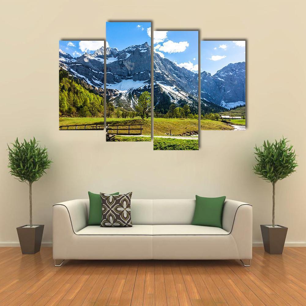 View Of Karwendel Mountains In Austria Canvas Wall Art-4 Pop-Gallery Wrap-50" x 32"-Tiaracle