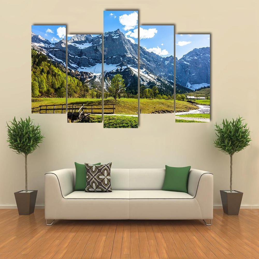 View Of Karwendel Mountains In Austria Canvas Wall Art-5 Pop-Gallery Wrap-47" x 32"-Tiaracle