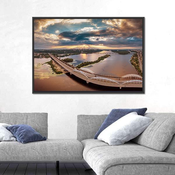 View Of Kiev Bridge Canvas Wall Art-3 Horizontal-Gallery Wrap-25&quot; x 16&quot;-Tiaracle