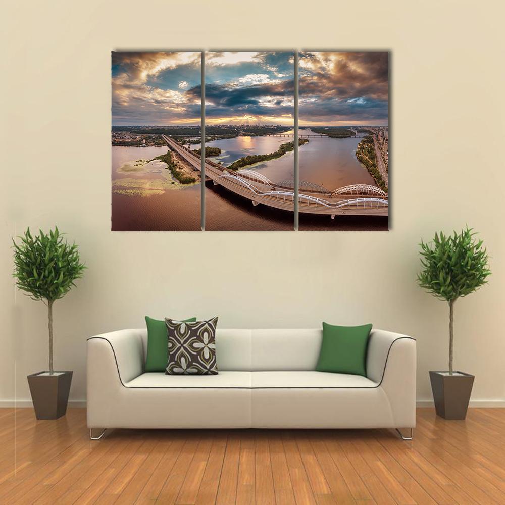 View Of Kiev Bridge Canvas Wall Art-3 Horizontal-Gallery Wrap-37&quot; x 24&quot;-Tiaracle