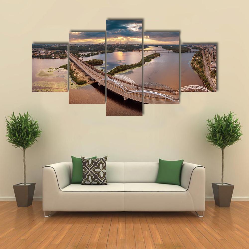 View Of Kiev Bridge Canvas Wall Art-5 Star-Gallery Wrap-62" x 32"-Tiaracle