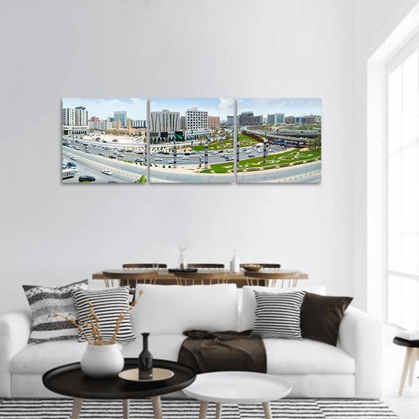 View Of King Fahd Road In Riyadh Panoramic Canvas Wall Art-3 Piece-25" x 08"-Tiaracle