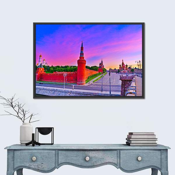 View of Kremlin At Dawn In Moscow Russia Canvas Wall Art-1 Piece-Floating Frame-24" x 16"-Tiaracle