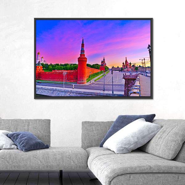 View of Kremlin At Dawn In Moscow Russia Canvas Wall Art-3 Horizontal-Gallery Wrap-25" x 16"-Tiaracle